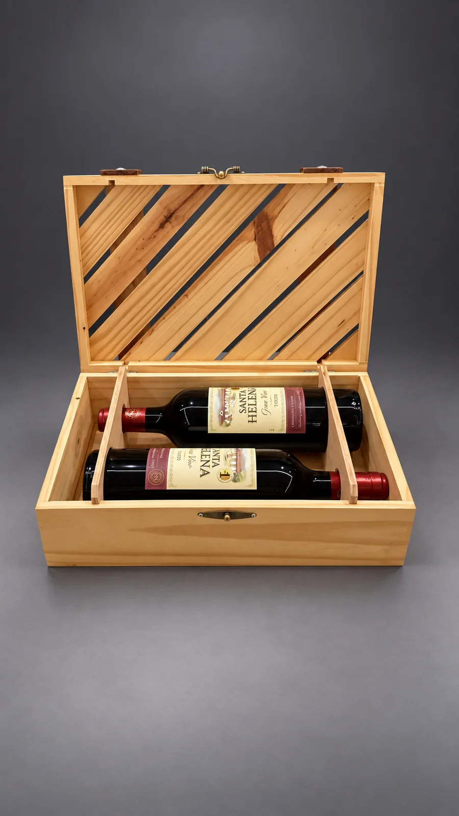 Binomio Tinto abierto, con las dos botellas de vino acostadas en sus compartimientos